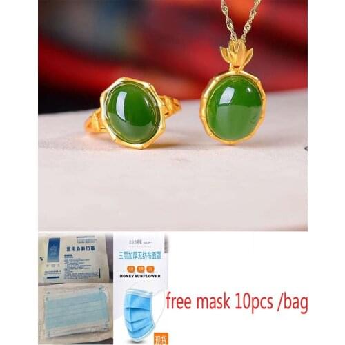 925 silver inlaid Hetian jade heart-shaped Earrings+ free mask 10pcs /bag