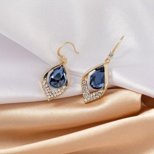 Gold Color Earrings Blue Water Drop CZ Stone Pierced Dangle Earrings Women/Girls Long Drop Earrings fashion jewelry
