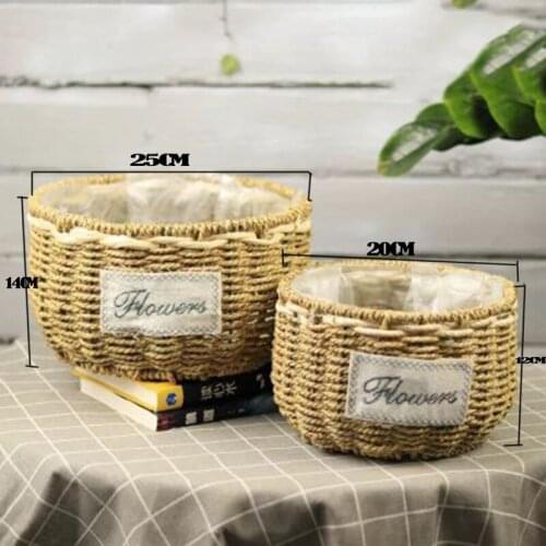 Straw Flower Basket Organizer Box Organizador Rattan Flowerpot Rattan Decorative Basket Oрганайзер الشاي الصواني
