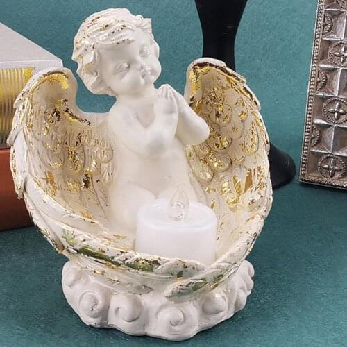 Angel Statue Candle Holder Table Ornament Exquisite Decorative Cute Resin Angel Statue Candlestick Home Garden Decor Figurine