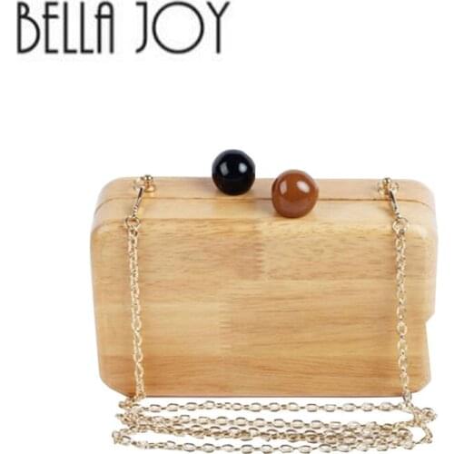 BELLA JOY cool perfume handbag pure wood evening bags box clutch brick vintage chain cartoon messenger purse party - MT001