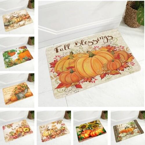 Vintage Cartoon Hand Painted Pumpkin Doormat Super Soft Flannel Carpet for Kitchen Bedroom Non-Slip Decor Cartoon Floor Door Mat