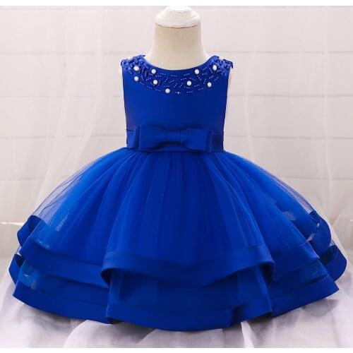 Yoliyolei Latest Baby Girls Dress Ball Gown Beaded With Bow Princess Party Puffy Dress Baby Full Moon Birthday Clothing