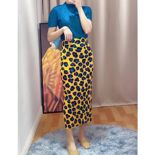 Miyake Pleated skirt 2020 summer womens printed skirt straight Leopard skirt high wais korean Fashion Women a-line sexy skirt