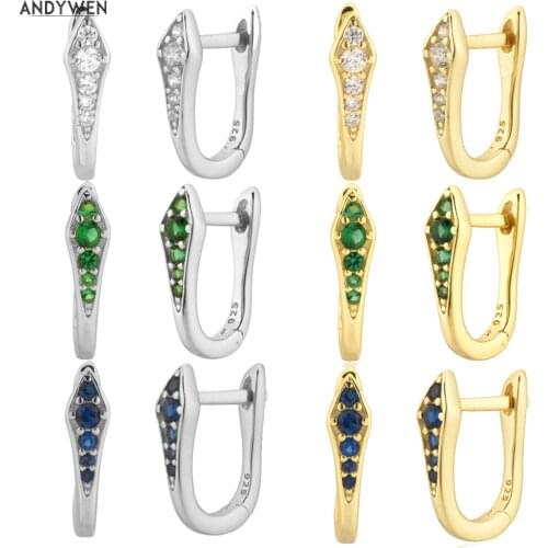 ANDYWEN 925 Sterling Silver Gold Snake Zircon Hoop Earring Piercing Clips Women Fashion Pendiente Wedding Jewelry 2021 Gift