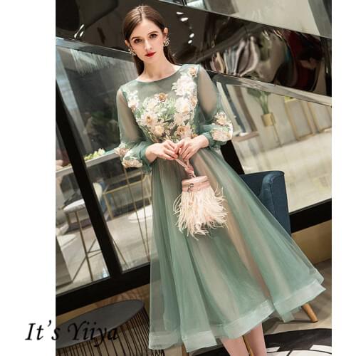 Its Yiiya Evening Dress 2019 Elegant O-Neck Appliques Plus Size Robe De Soiree Applieus Women Party Night Dresses E773