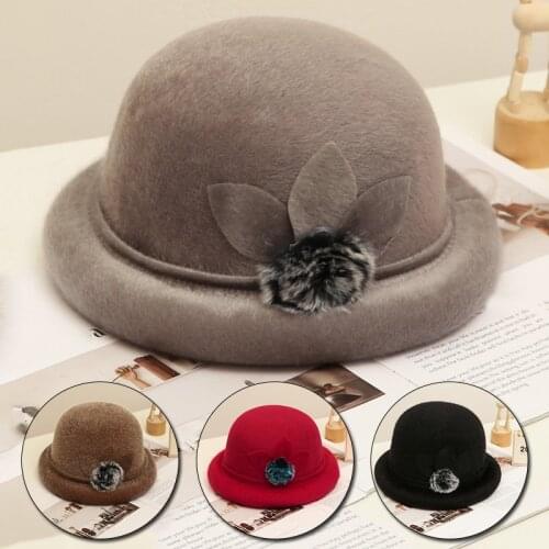 Winter Women Floral Skullies Sweet Soft Wool Mixed Rabbit Fur Middle-Aged Mother Hat Warm Knitted Beanies Thick Velvet Hat
