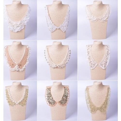 Gold Flower Pearl Fake Neckline Lace Collar Gold Color For Lace Fabric Garment Sewing Accessories Scrapbooking