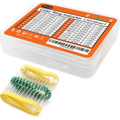 1/2W Inductor Assortment 0.5W Color Ring Inductance Assortment 1UH-4.7MH 20valuesX10pcs=200pcs Inductors Assorted Set Kit