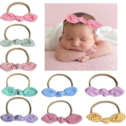 1pcs cute kids rabbit ear headbands striped Dots Plaid soft nylon hairbands hair accessories for photo props