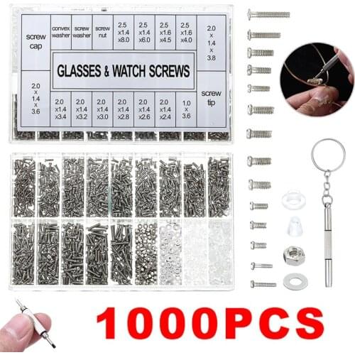 1000pcs Screws Nuts Repair Kits Stainless Steel Self Tapping Screw Assortment Kit +Screwdriver For Glasses Sunglass Watch