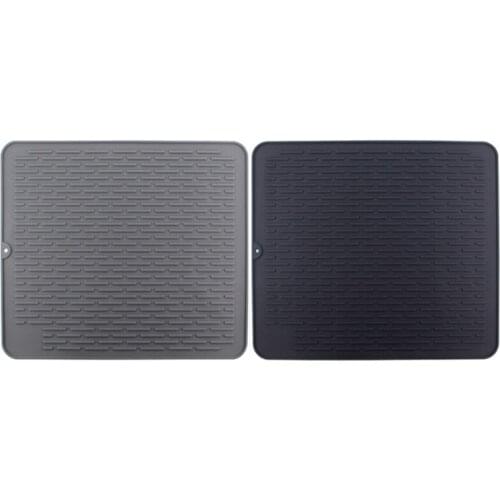 2 Pcs Large Silicone Placemat Dish Drying Mat Kitchen Draining Table Drain Mat Sink Non-Slip Pad Gray & Black