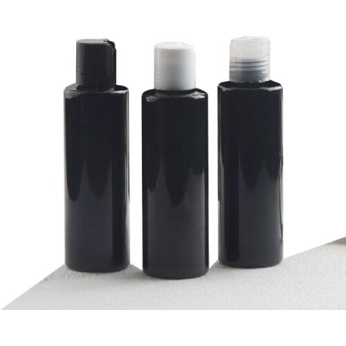 50pcs 150ml PET Bottles With Disc Top Cap Travel Lotion Containers Cosmetics Packaging Pot ,Empty Plastic Black Bottle