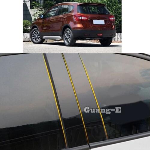 Car PC Material Pillar Post Cover Door Trim Window Piano Black Molding Sticker Plate Parts For Suzuki S-cross SX4 2017 2018-2020