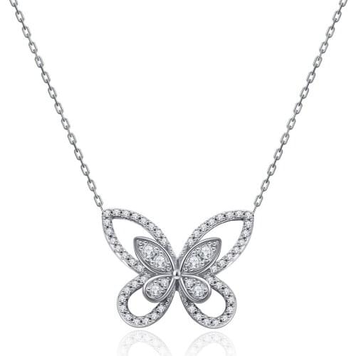 Butterfly Pendent Necklaces 100% 925 Sterling Silver Simulated Moissanite Diamond Wedding Fine Jewelry Necklace Wholesale
