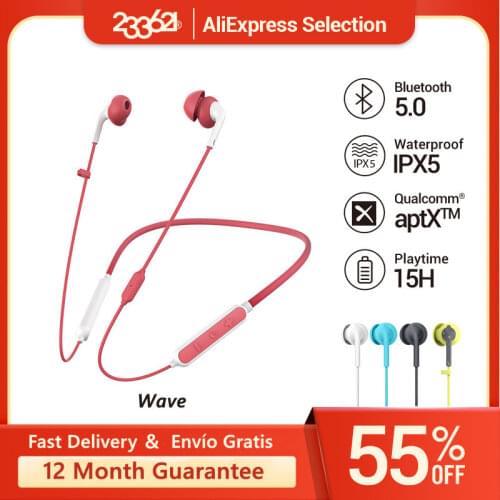 233621 WAVE Bluetooth Headphones Wireless IPX5 Waterproof Noise Reduction Neckband Earphone with aptX HD