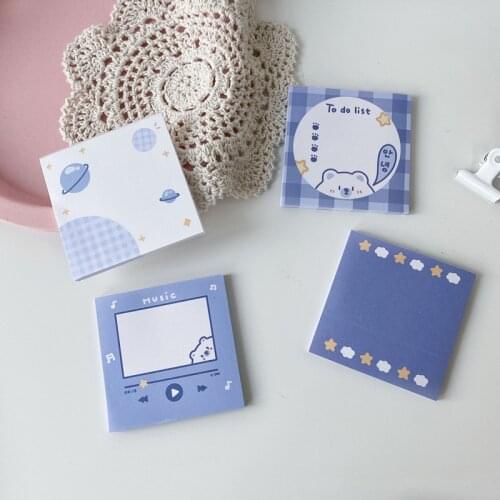 50 Sheets Blue Planet Memo Pad Planner Ins Korean Cartoon Cute Bear Student Notebook Message Paper HandBook Kawaii Stationery