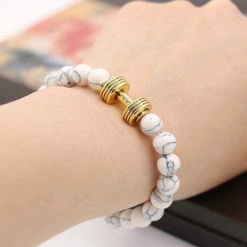 Fashion Women Bracelet Sport Style Barbell Dumbbells Beads Bracelet Men Charm Chakra Energy Yoga Buddha Bracelets Jewelry Gift