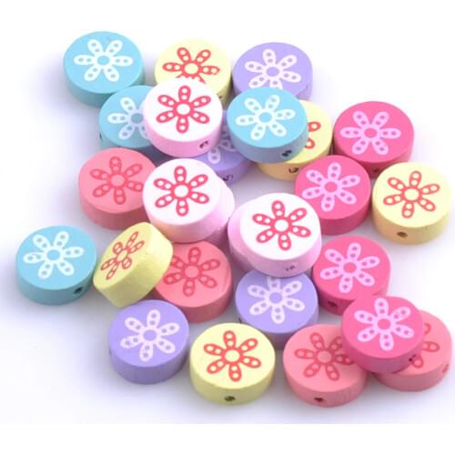 Wooden beads Mixed Flower painted Round Wooden Spacer Beads For Jewelry making 17mm 20pcs MT0778X
