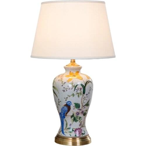 Plum Vase Hand Painting Flowers Birds Ceramic Table Lamp For BedRoom Bedside Living Room Foyer Study Desk Night Light TD048