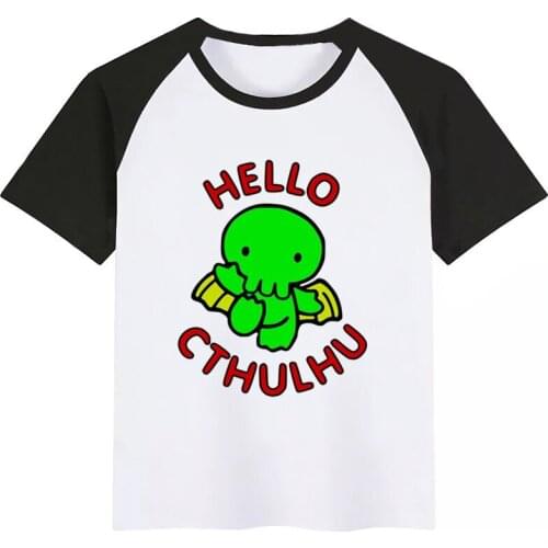 Cthulhu Print Kids T Shirt Funny Kawaii Cartoon Girl Top Harajuku White Round Neck Short Sleeves Boys Tshirt New Arrival