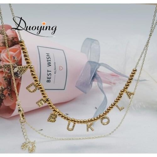 DUOYING 6 mm Pave Letter Necklaces Personalized Custom Name Jewelry Necklaces for Gift Unique Letter 3 mm Balls Necklaces Gifts