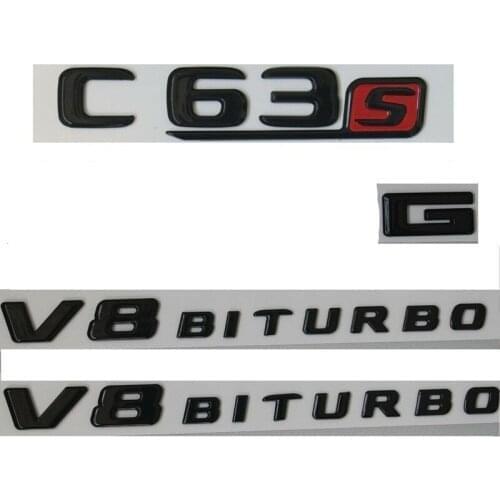 Gloss Black C63s FOR A M G V8 BITURBO Trunk Badges Emblems W205 AAAAA