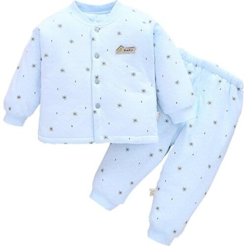 Newborn cotton thick warm two-piece Newborn sweat-absorbent breathable underwear set Newborn autumn and winter cotton jacket set