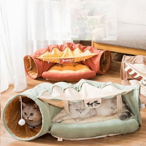 Cat Toys Indoor Pet Cat Tunnel Collapsible Bed Interactive Play Toys Tube with Ball Exercising Tunnel For Ferrets Rabbit Kitten