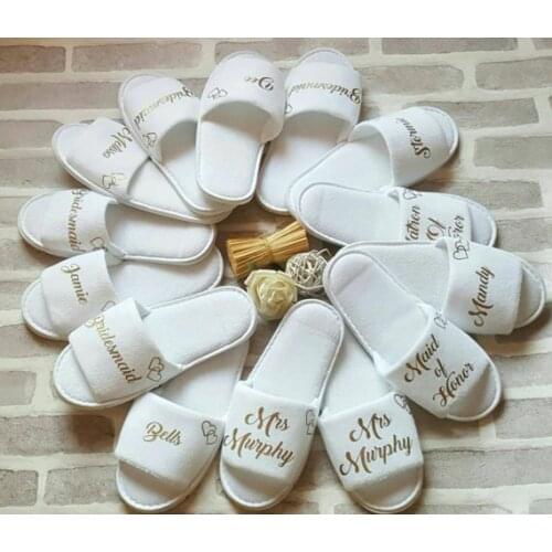 Customize Wedding Bridesmaid Bridal Party Bride Slippers Hens Night Bachelorette Spa Slippers favors gifts