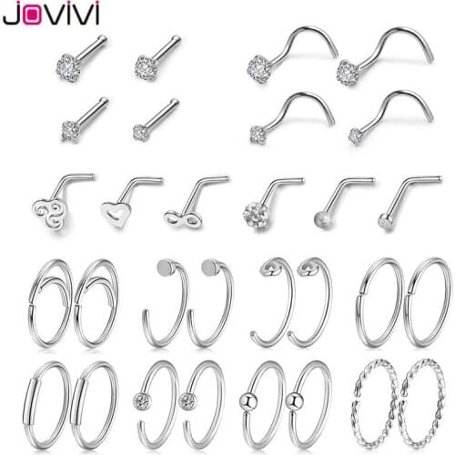 JOVIVI Mix Nose Piercings 30Pcs Nose Septum Rings 316L Stainless Steel 1.5mm-3mm Nose Studs 8mm Nose Ring Body Piercing Jewelry