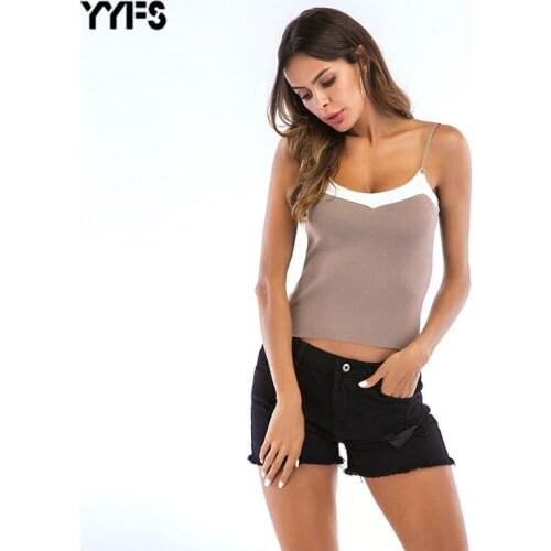 Bottoming short color matching thin sweaters Womens slim sexy backless small camisole women summer Europe and America Cotton