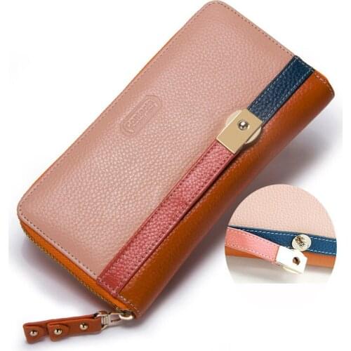 WM82 NEW Genuine Leather Women Wallet Coin Pocket Hasp Card Money Bags Soft Holder Casual Ladies Clutch Wallet Long Female Purse