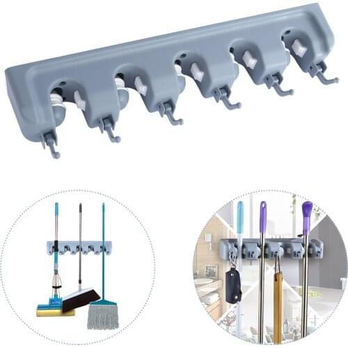 Kitchen Wall Mounted Mop Holder 5/4/3 Pieces Set Position Kitchen Storage Rack Brush Broom Organizer Hanger Tool