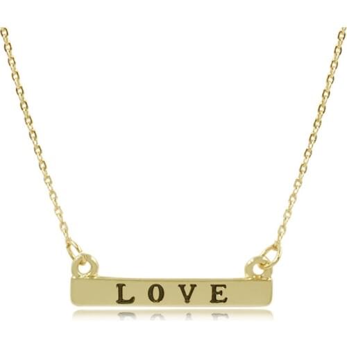 Lovely Gold Color Plating Black Love Letter Engraved Bar Pendant Necklace For Women Girl School Friends Couple Jewelry Accessory