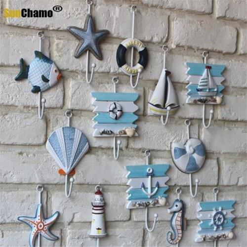 Mediterranean Style Marine Accessories Home Furnishing Coat Hanger Wood Hook for Bathroom Kitchen Home Decor Hanger 2021 New