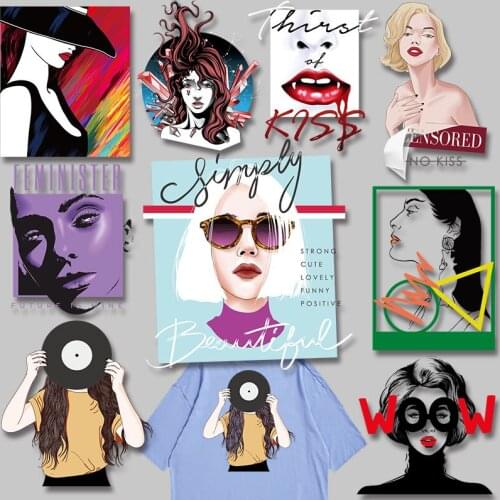 Cartoon anime beauty letter poster pattern Iron On Transfer Stickers Printed Decoration On Clothes Applique Decor DIY Applique