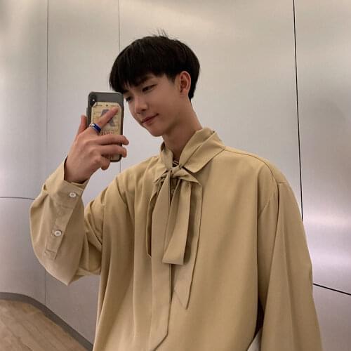 Mens Tie Detachable Artistic Style Chiffon Loose Long Sleeve Hawaiian Shirt Camisa Masculina French Cuff Mens Fashion Shirts