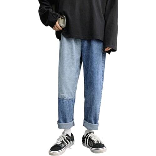 2021 Mens Denim Pants Casual Black Blue Skinny slim Fit Patchwork Denim Pants Biker Hip Hop Jeans for men with Loose Denim Pants