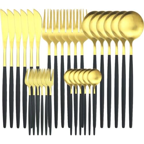 Dinnerware 30Pcs/6set Matte Stainless Steel Cutlery Set Black Gold Knife Fork Teaspoons Silverware Kitchen Home Dinner Tableware