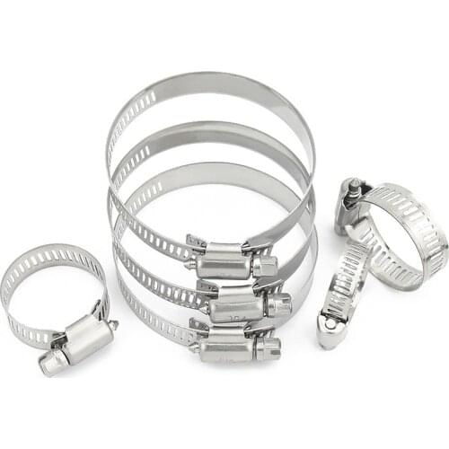 5pcs 304 Stainless Steel Hose Clamp Adjustable 6-12-27-63mm Hose Clip Set for Water Pipe Plumbing Joinery Clamps Welding Tools