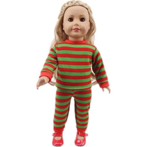 New Pattern Popular Striped Pajama Two Piece Set Fit 18 Inch American&43cm Baby New Born Doll Clothes Accessories,Girls Toys