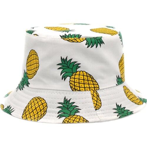 Pineapple Printed Camping Sun Protection Fisherman Hat Hiking Gift Travel Beach Double Sided Summer Cotton Blend Outdoor Daily