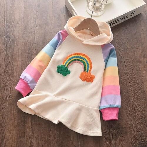 Girls Rainbow Dress 2021 New Fashion Princess Patchwork Costumes for Kids Clothes