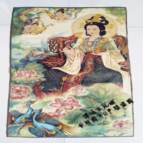 Religious Buddha Statue Silk Embroidery Brocade Gold Embroidery Silk Embroidery Mural Painting of the Western Queen Mother