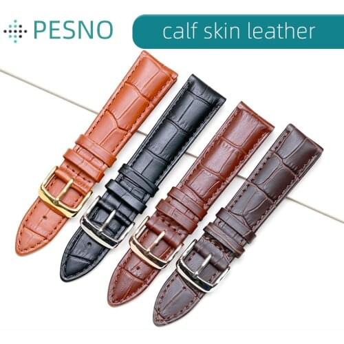 PESNO Genuine Top Layer Leather Watch Straps Multiple Color Calf Skin Leather Men Women Watch Accessories