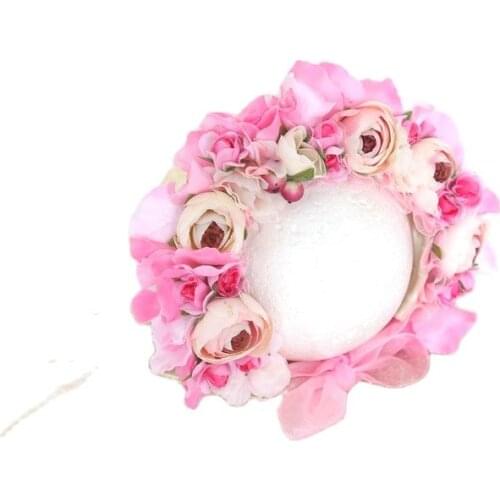 Pink newborn lace floral bonnet photography prop Baby girl prop Newborrn Handmade knit flower hat