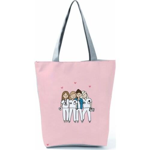 Pretty Nurse Print Handbags Fashion Cartoon Tote Female Portable Shoulder Bag High Capacity Shopping Bag Eco Friendly Travel Bag