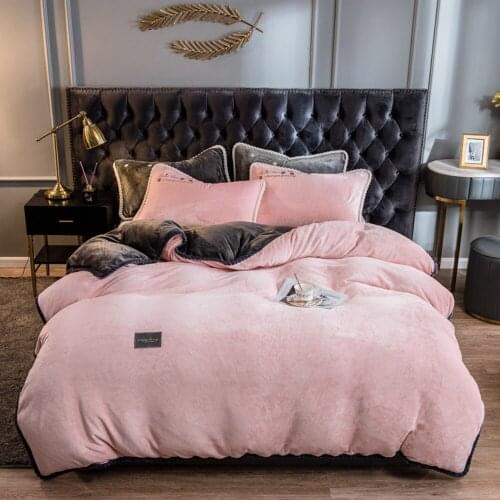 Light Pink Winter Flannel Quilt Cover Soft Worm Coral Fleece Comforter Cover Thickening Warm Duvet Bedding Cover Solid Color
