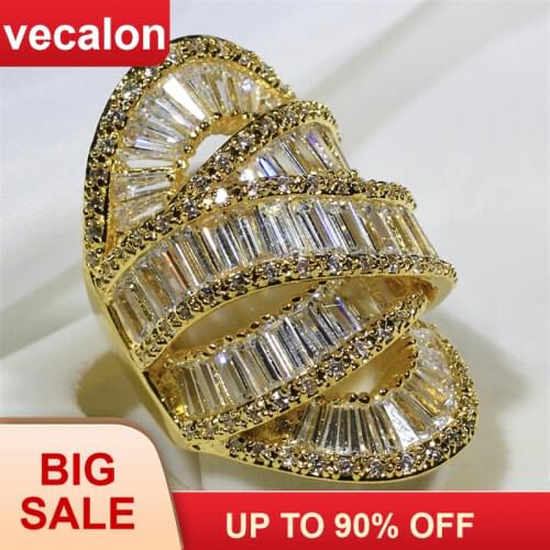 Vecalon Big across Party ring Gold Color 925 sterling silver AAAAA Cz Engagement wedding Band rings for women men Finger Jewelry